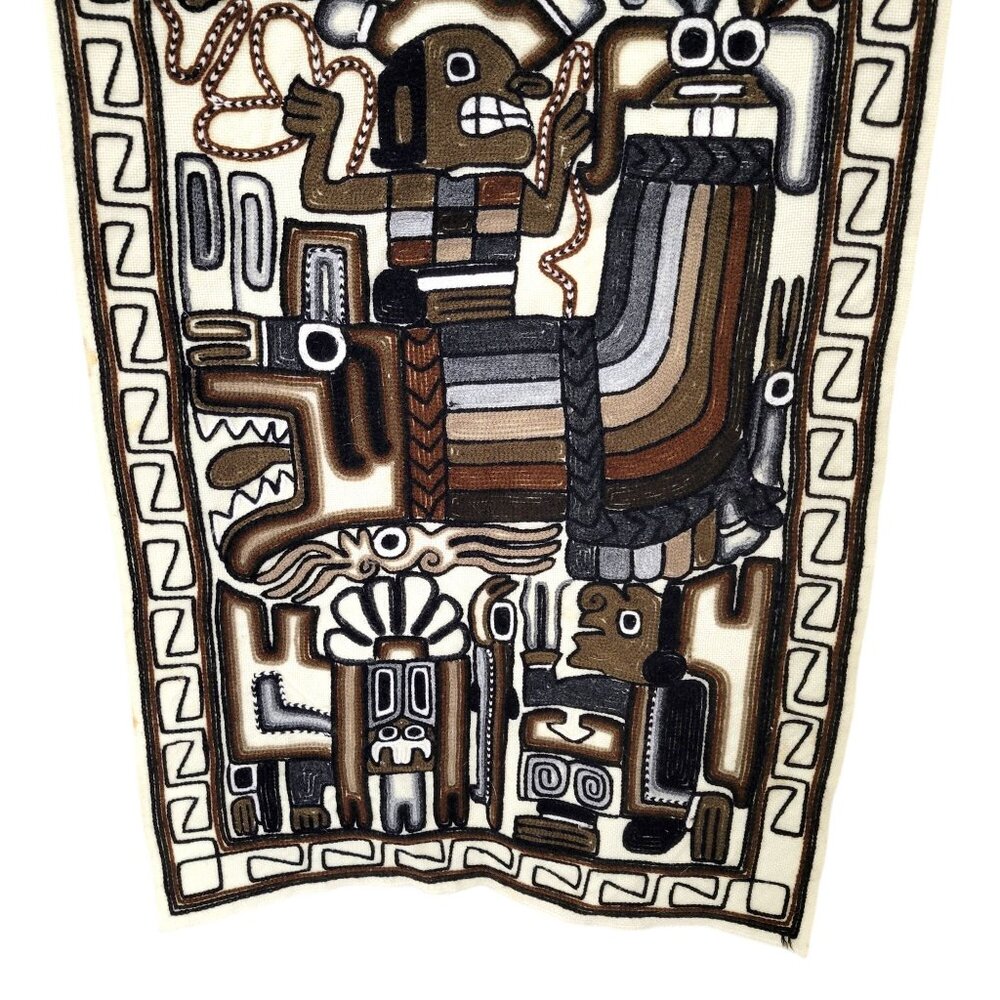 Handmade Peruvian Aztec Mayan Boho Folk Art Woven Wall Hanging Neutral Tones - Picture 10 of 11